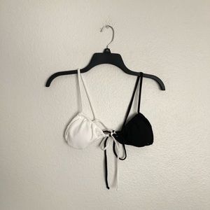 Black and white color block triangle bikini top
